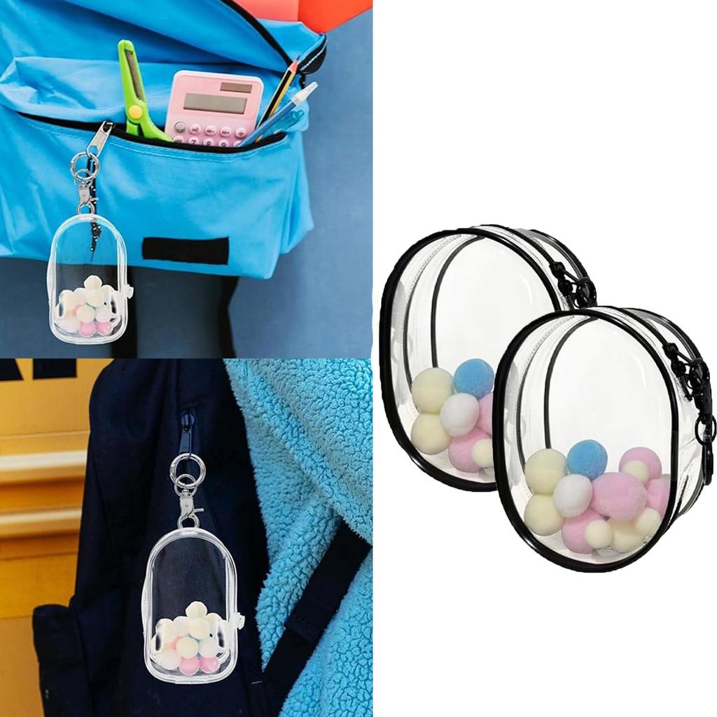 Coehaopike 2-Pack Case, Ita Bag, Plush Pouch, Display Bag, Transparent Oval PVC, Holds 10cm Dolls, Dustproof, Double Zipper, Clear, Hangs on Bag,