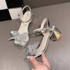 Temperament Open Toe Thick Heel Women's Shoes 2025 New Spring/summer Fashion Simple and Gentle Crystal High-heeled Sandals