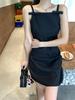 Korean High-End French Minimalist Bow Strap Mini Dress