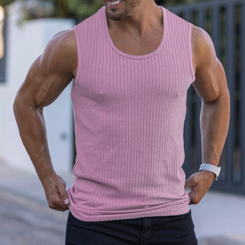 Ärmelloses Sport-T-Shirt Bodybuilding Fitness Tanktops T-Shirt Uni Strick Sommer-T-Shirt Training Workout Gym Lauf-T-Shirt Herren M hellrosa