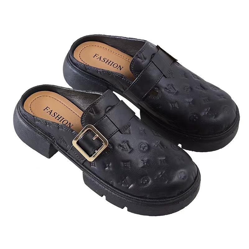New fashionable solid color bag head sandals casual indoor and outdoor wear flat beach one pedal women's half pack of sandals