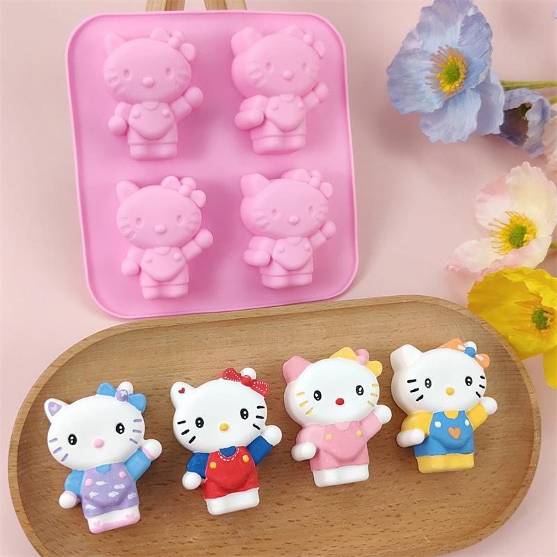 Kawaii Diy Sanrio Hello Kitty Cookie Chocolate Baking Tool Cartoon Silicone Ice Block Diy Soap Mold Set