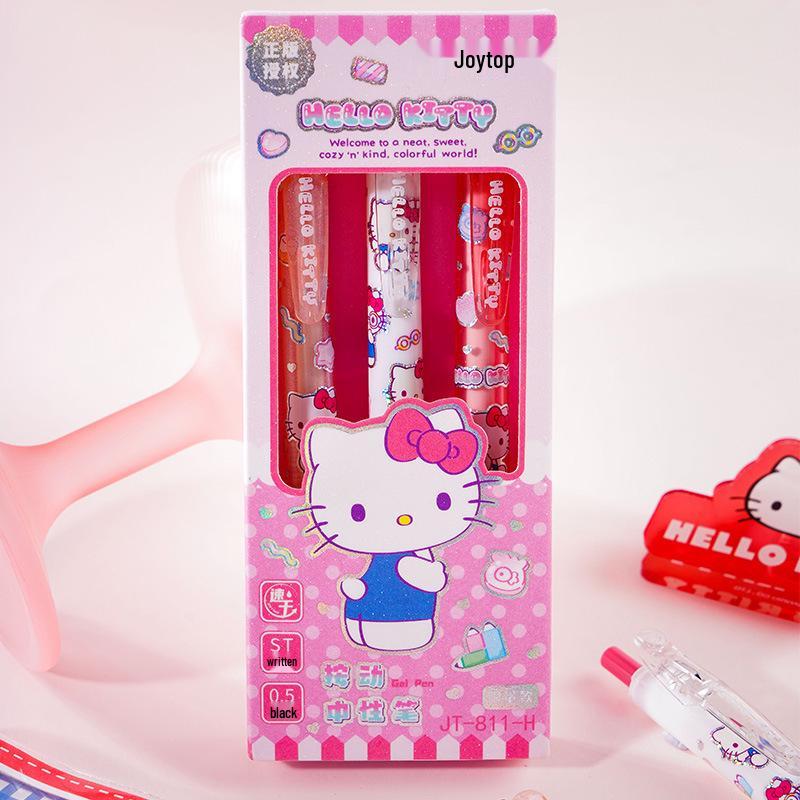 Yue Mu Hello Kitty Cartoon Click Pen Set - Quick-Dry Girly Heart ST Tip for Students