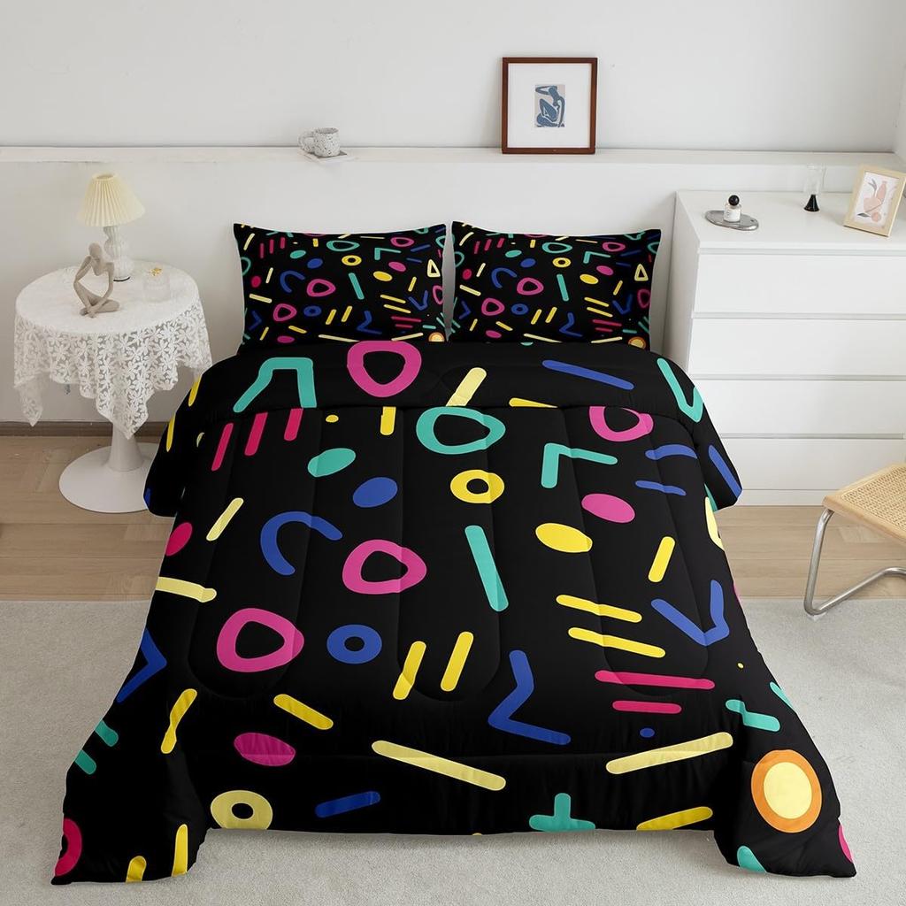 Bedding Set Kids for Girls Retro Vintage 80s Memphis