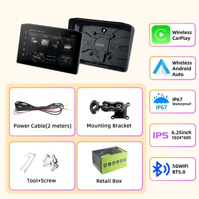 EKIY 6.25 Inch Portable Gps Navigation Motorcycle Navigator Wireless CarPlay Android Auto With Bluetooth Ipx6 Waterproof HD IPS