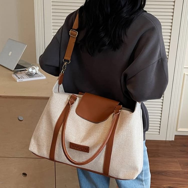 Canvas leather large capacity Boston bag women's travel bag