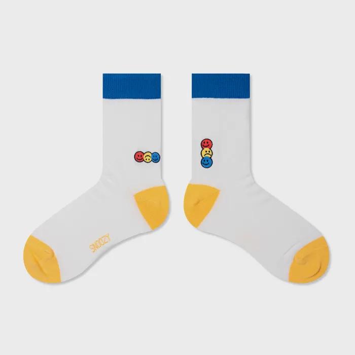 3-Color Smile Embroidered Socks - White and Yellow