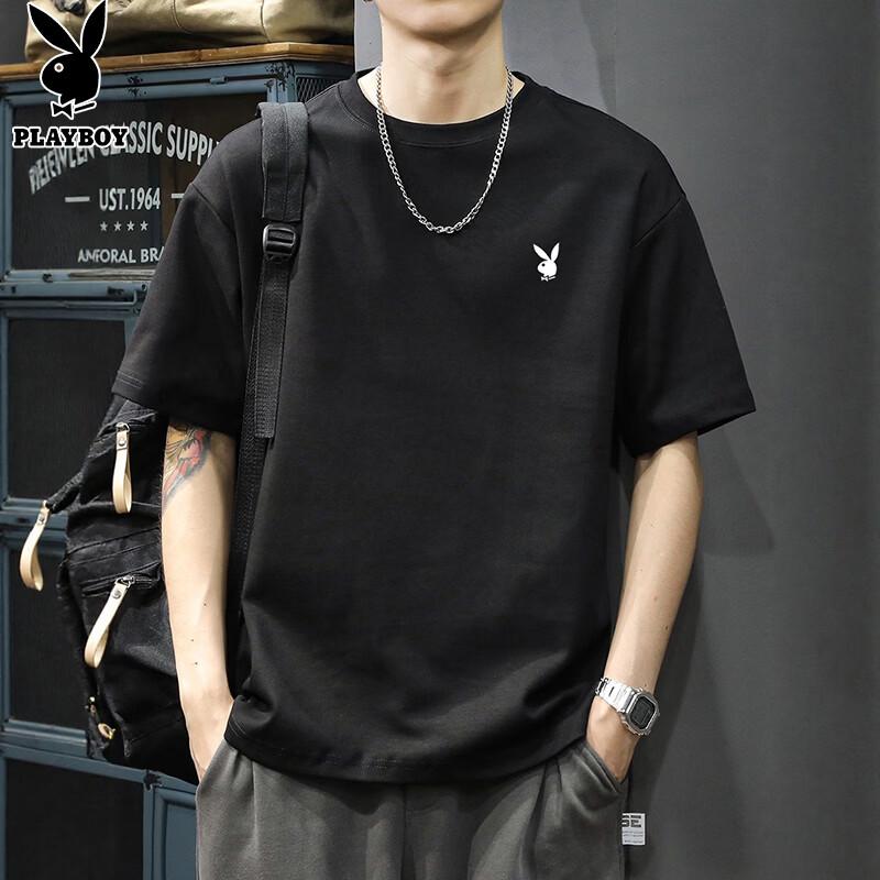 PLAYBOY Men's Pure Cotton Short Sleeve Crew Neck T-Shirt