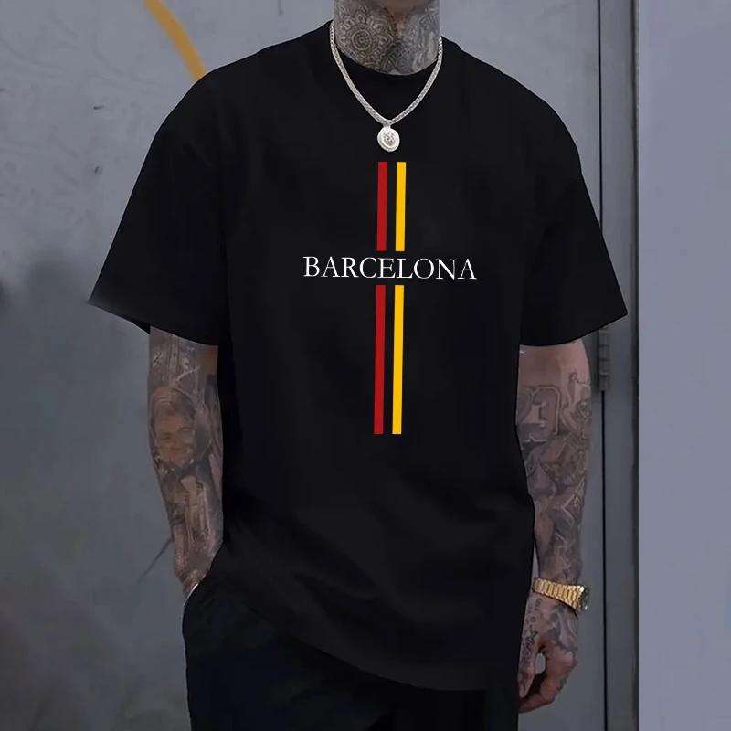 

Barcelona Mens Cotton Tshirt Spring Summer Daily Casual Fashion Oneck Short Sleeve Top Male Home Outdoor Comfort Soft Tees 4XL