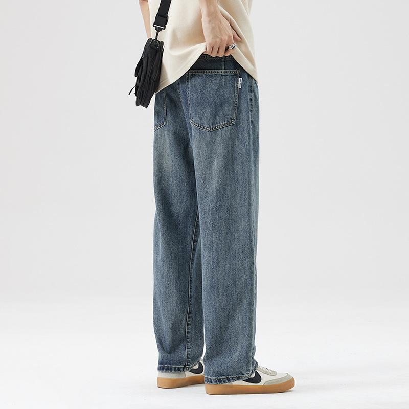 

New Spring and Summer Loose Wide-leg Pants Straight High Street Retro Trendy Jeans Men 38