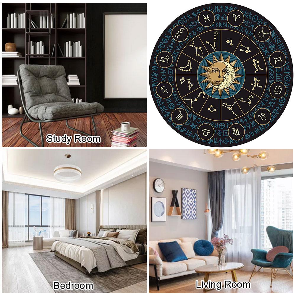 Mystic Constellation Tarot Round Carpet Non-Slip Zodiac Constellation Sign Rug Soft Washable Entryway Dinning Room Decoration