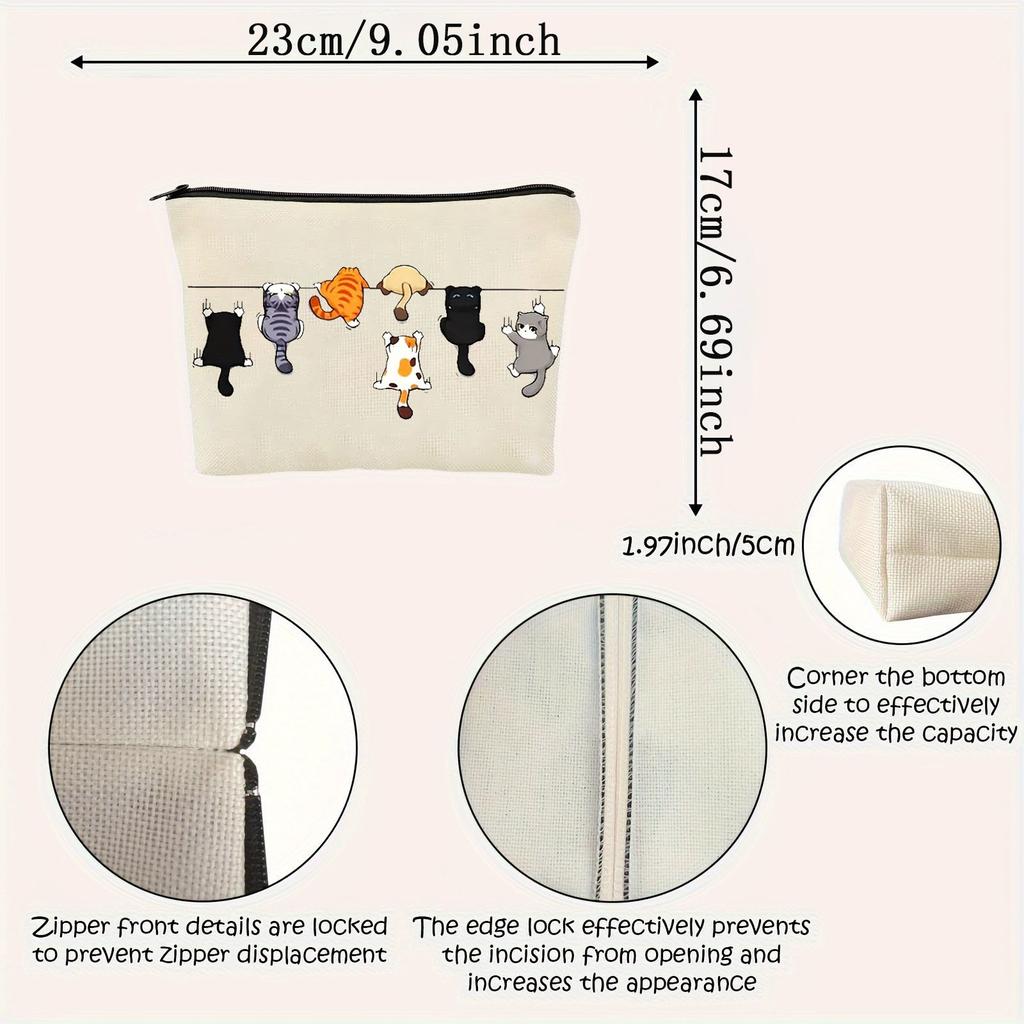 Cartoon Cat, Makeup Bag, Zipper Bag, Storage Bag, Logo Printable, Travel Makeup Bag, Holiday Gift, Lightweight Design, Easy To Store