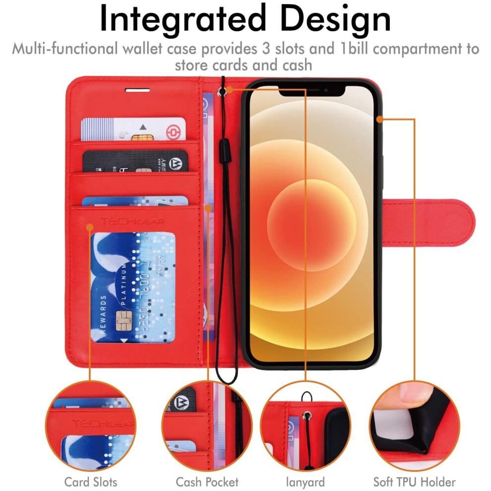 iPhone 12 / iPhone 12 Pro Leather Wallet Case, Flip Protective Case Cover with Wallet Card Holder, Stand and Wrist