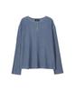 Uallong Layered Loose Waffle Henley Neck Long Sleeve Tee - Fade Navy