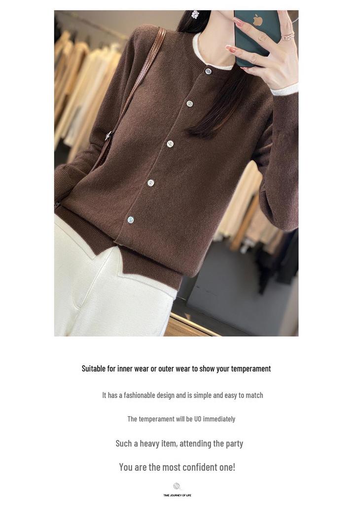 Women's Color Block Wool Cardigan - Round Neck, Loose Fit, Fake Two-Piece Knit Sweater for Spring & Autumn 2024