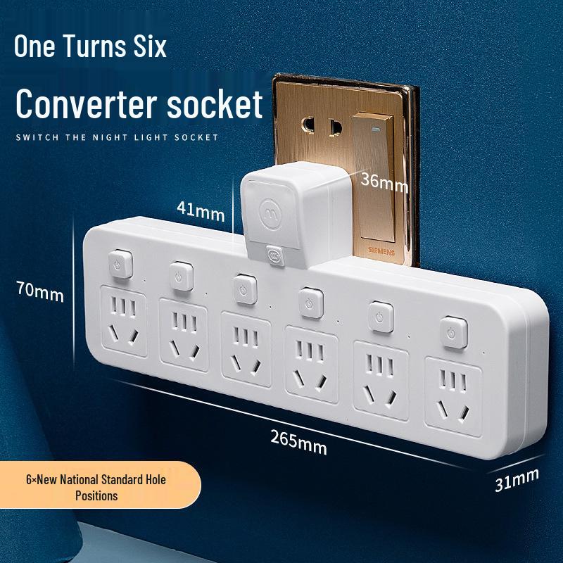 Multi-Outlet Power Strip with USB, Wireless Converter, Night Light, and Individual Switches for Home Office