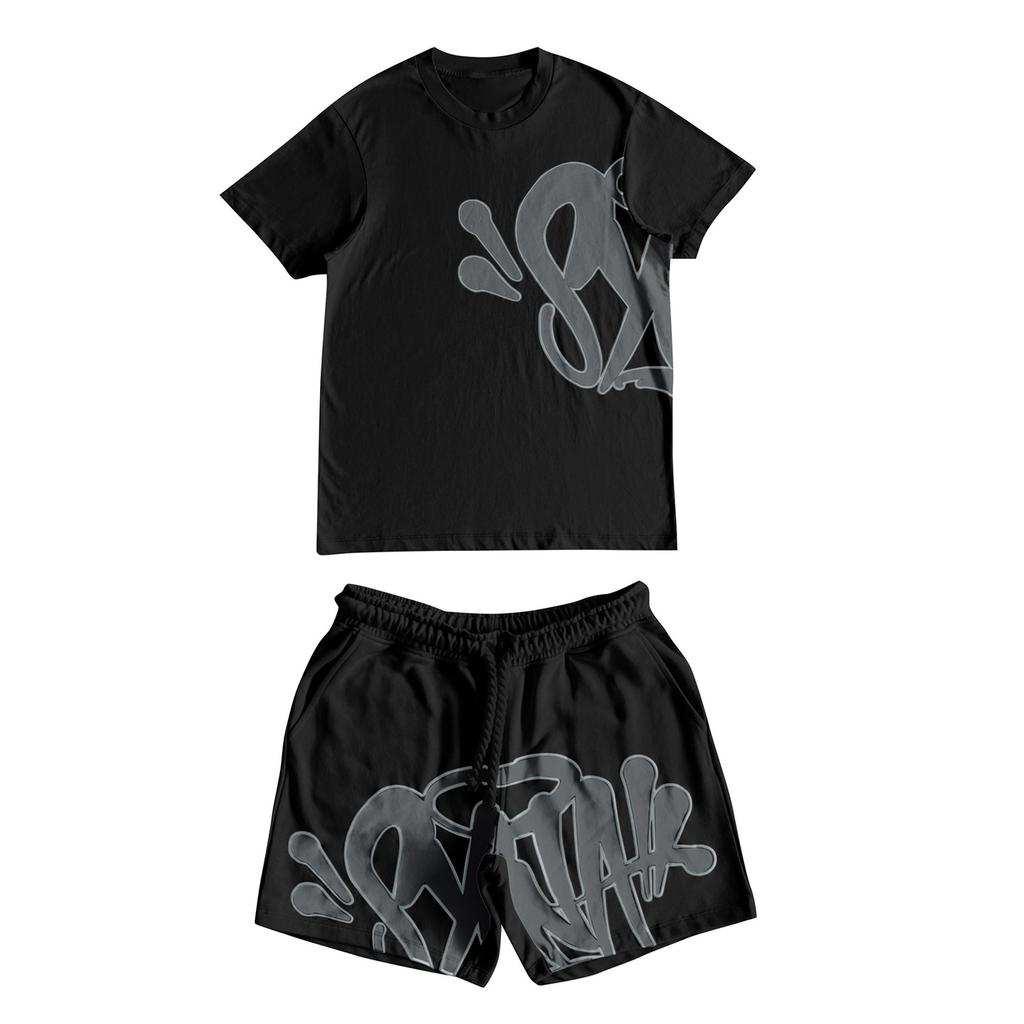 European and American street hip-hop men's and women's alphabet printing loose short-sleeved top men's summer tide brand casual sports suit