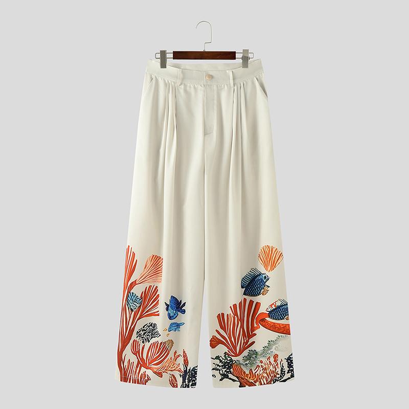 

INCERUN Men Zip-up Waist Floral Printing Casual Loose Long Pants Trousers with Pockets 2XL абрикосовый