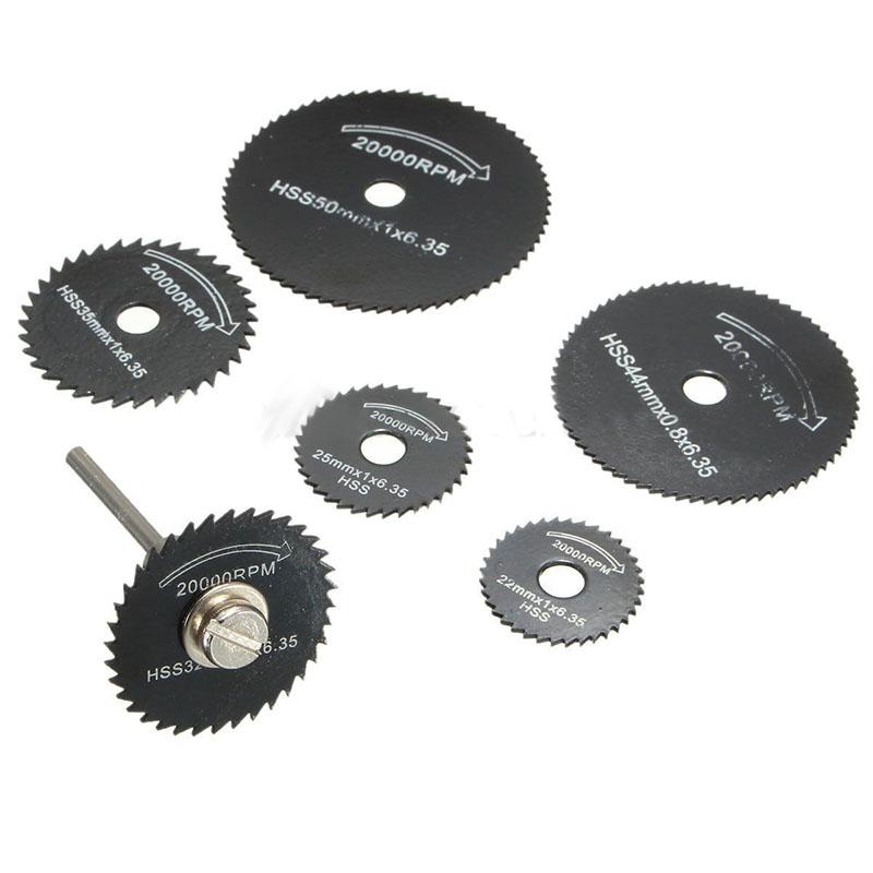 6Pcs HSS Circular Saw Wheel Blades For Metal Dremel Rotary Tool + 1 Mandrel