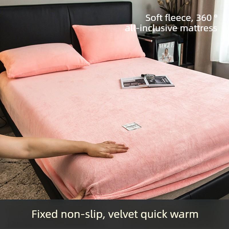 3pcs set milk velvet bedding sheet with added velvet winter coral velvet bed cover mattress cover single fully wrapped bed sheet 150cm*200cm
