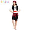 Adult Womens Trendy Red And Black Pirate Costume Dress Featuring Striking Skeleton Theme