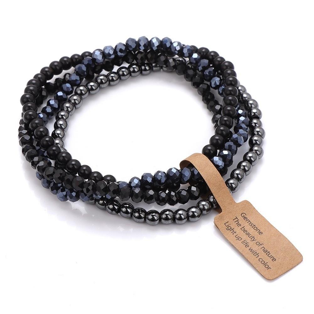 

4pcs/set Fashion Colorful Glass Bead Bracelet Set Round Faceted Turquoise Stone Bead Bracelet Agates 4mm Beaded Bracelet