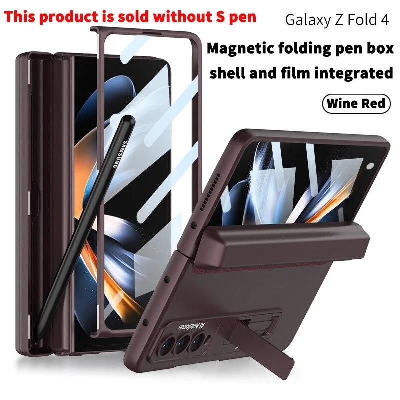 Supporto Magnetico Pieghevole Portapenne Cerniera Cover per Samsung Galaxy Z Fold 5 4 3 5G Cover Rigida in PC Pellicola in Vetro per Z Fold3 Fold4 Fold5