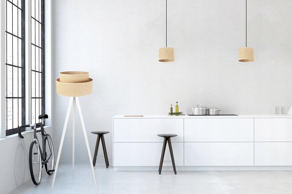 FLOOR LAMP TRIPOD WOODEN LAMPSHADE 45CM CAKE