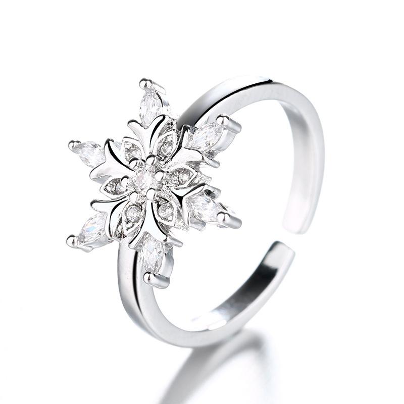 2026 Zircon New Korean Version Accessories Design Sense Fashion Snowflake Ring Women's Light Luxury Open Jewelry