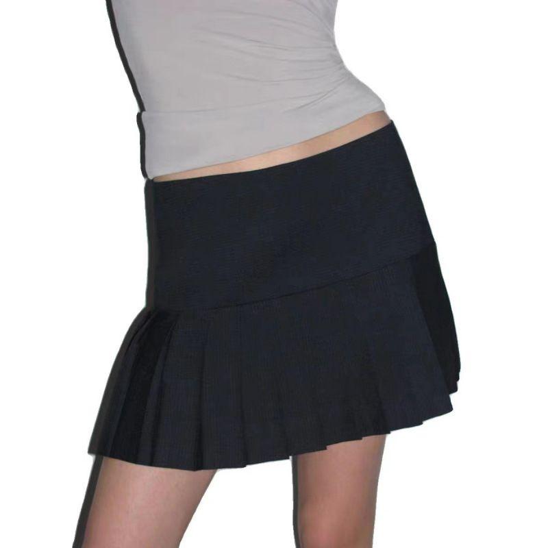 

In Stock Paloma Wool Spanish Ins Same Style Pure Dark Blue Mini Low Waist Pleated Half-Length Short dress Navy Blue Skirt L