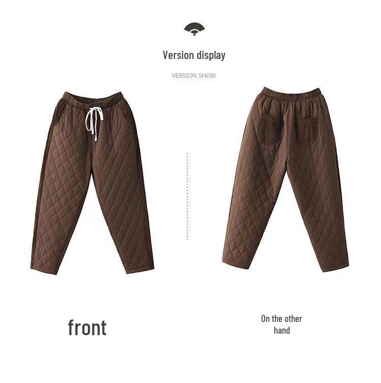 Retro Diamond-Patterned Women's Elastic Waist Harem Pants - Thick, Warm, Casual Cotton Trousers