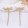 Simple fashion light luxury high-end design gold inlaid zircon long tassel dragonfly animal pendant earrings