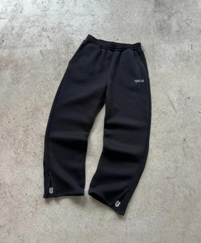 European & American Embroidered Hip Hop Zipper Sweatpants - Men's and Women's Casual Long Pants