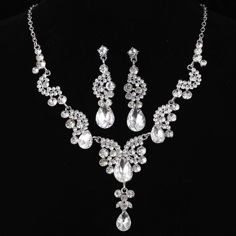 Exquisite Crystal Rhinestone Necklace & Earring Set - Luxurious Water Drop Design for Weddings & Parties