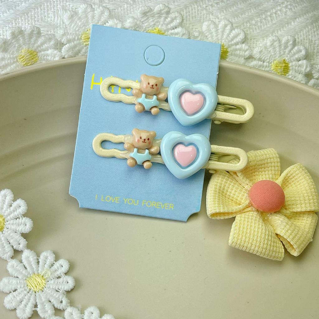 Kids' Cute Blue Bear Heart Hair Clip & Bow
