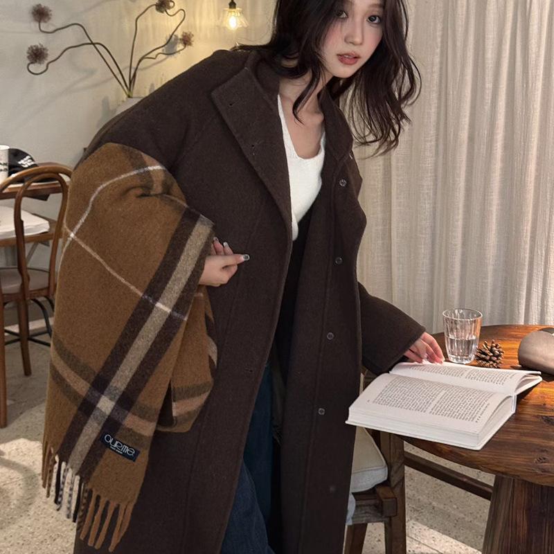 Women's Plaid Scarf Sweet and Western-style Blend Wool Shawl Long Warm Scarf