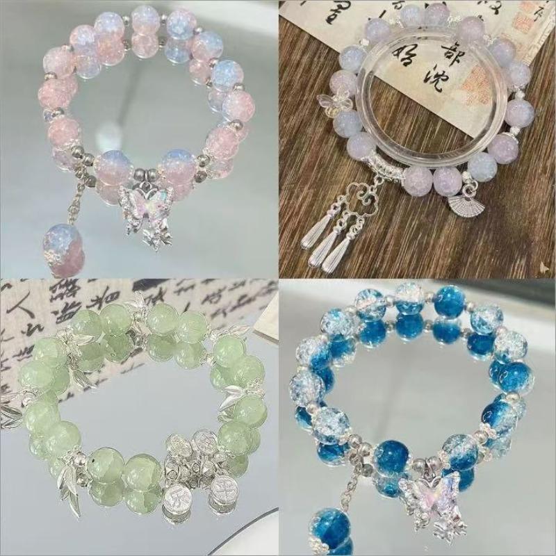 Bow Zircon Crystal Beaded Glass Bracelet New Chinese Retro Bracelet Fashion Versatile High Sense Jewelry Women