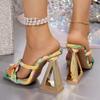 Fashion Printed Strange Heeled Sandals Women 2025 Summer Square Toe 10cm High Heel Slippers Woman Cross Strap Party Dress Shoes