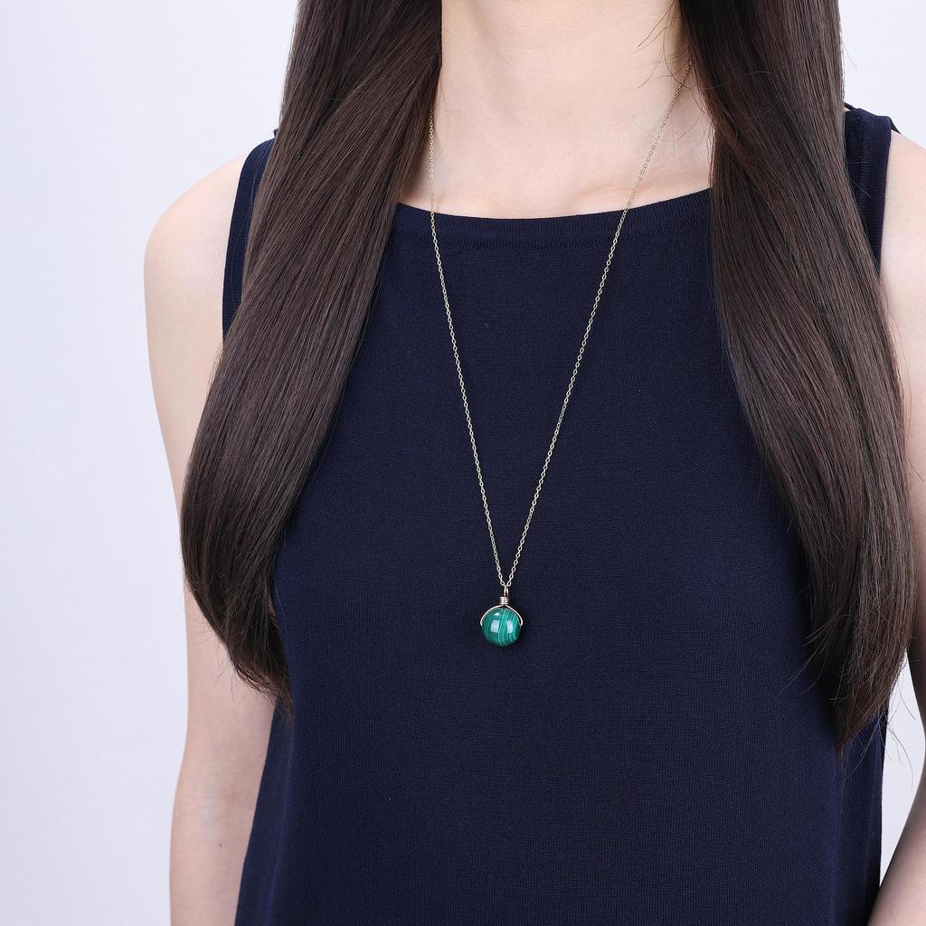 16mm Malachite Purifying Power Stone Necklace for Women [Koai]
