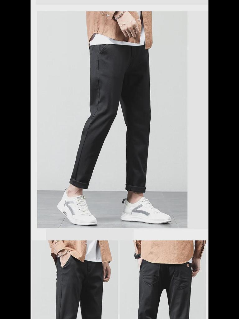 Solid Color Elastic Cotton Men's Casual Pants - Spring & Autumn 2023 Korean Style