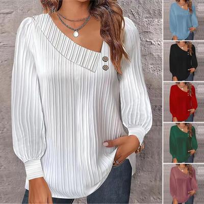Asymmetric Collar Button Top Women's Long Sleeve Textured Shirt Autumn Casual Daily T-Shirt