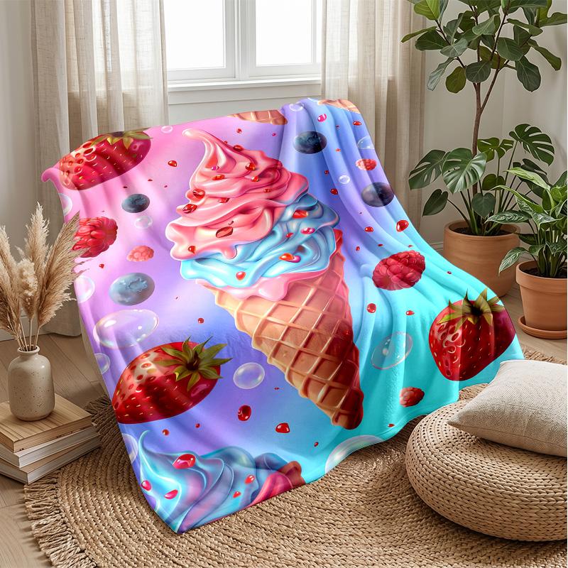 Strawberry Pattern Design Theme blanket Lightweight Warm Flannel Blanket Decorative Throw Blanket for Home Decoration