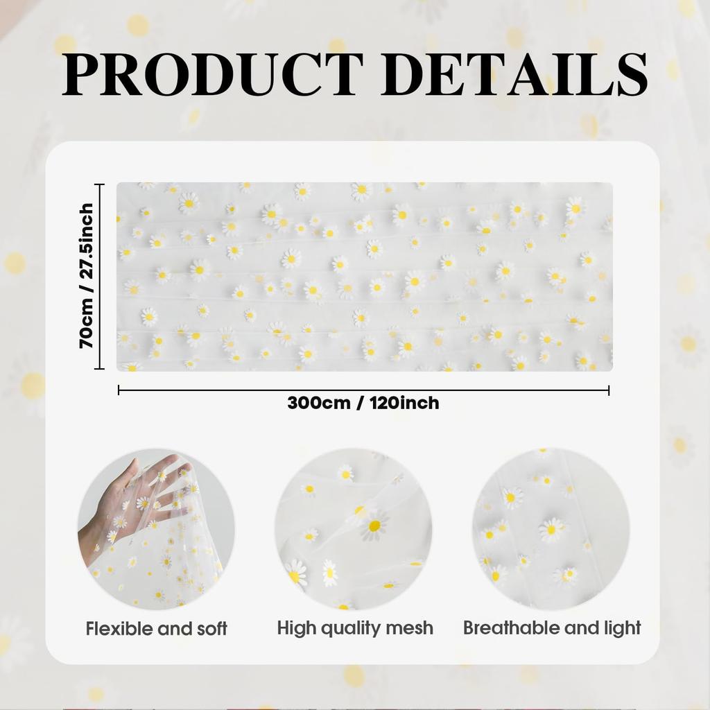 Artoid Mode White Daisy Summer Gauze Table Runner 120 Inch 10FT, Seasonal Sheer Dining Wedding Holiday Birthday Table Decor for Home Party