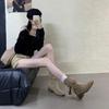 2025 Autumn and Winter New Tassel Thick Heel Women's Boots Square Head Inner Height Increase Western Cowboy Boots High Heel Knight Medium Boots