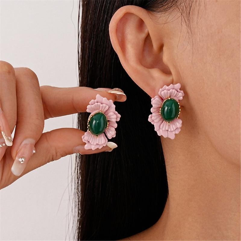 Elegant Oval Floral Designs Earrings Comfortable Wear Silver Posts Retro Styles Jewelry Gifts Convenient for Her