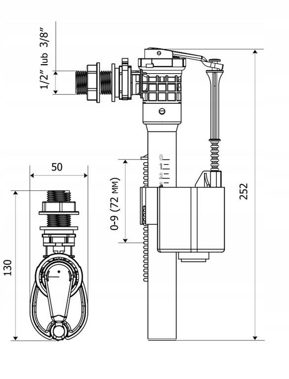 Válvula de llenado lateral para cisterna de doble descarga universal 1/2” y 3/8” de pulgada KKPol