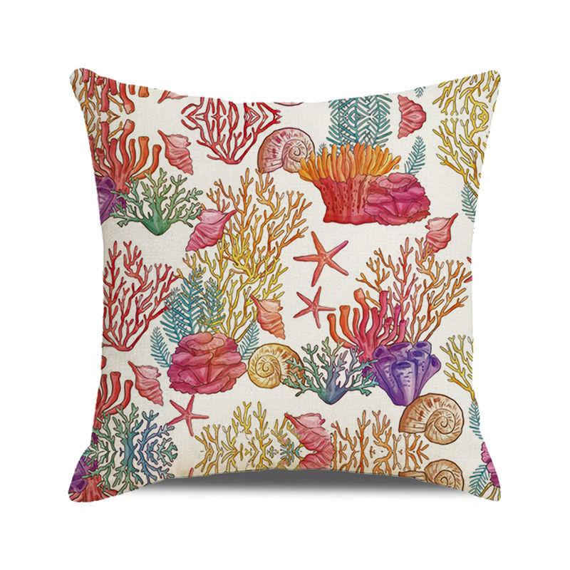 Watercolor Painting of Coral Marine Creatures Digital Printing Short Plush Pillow Covers for Car Sofa Office Cushion Cover