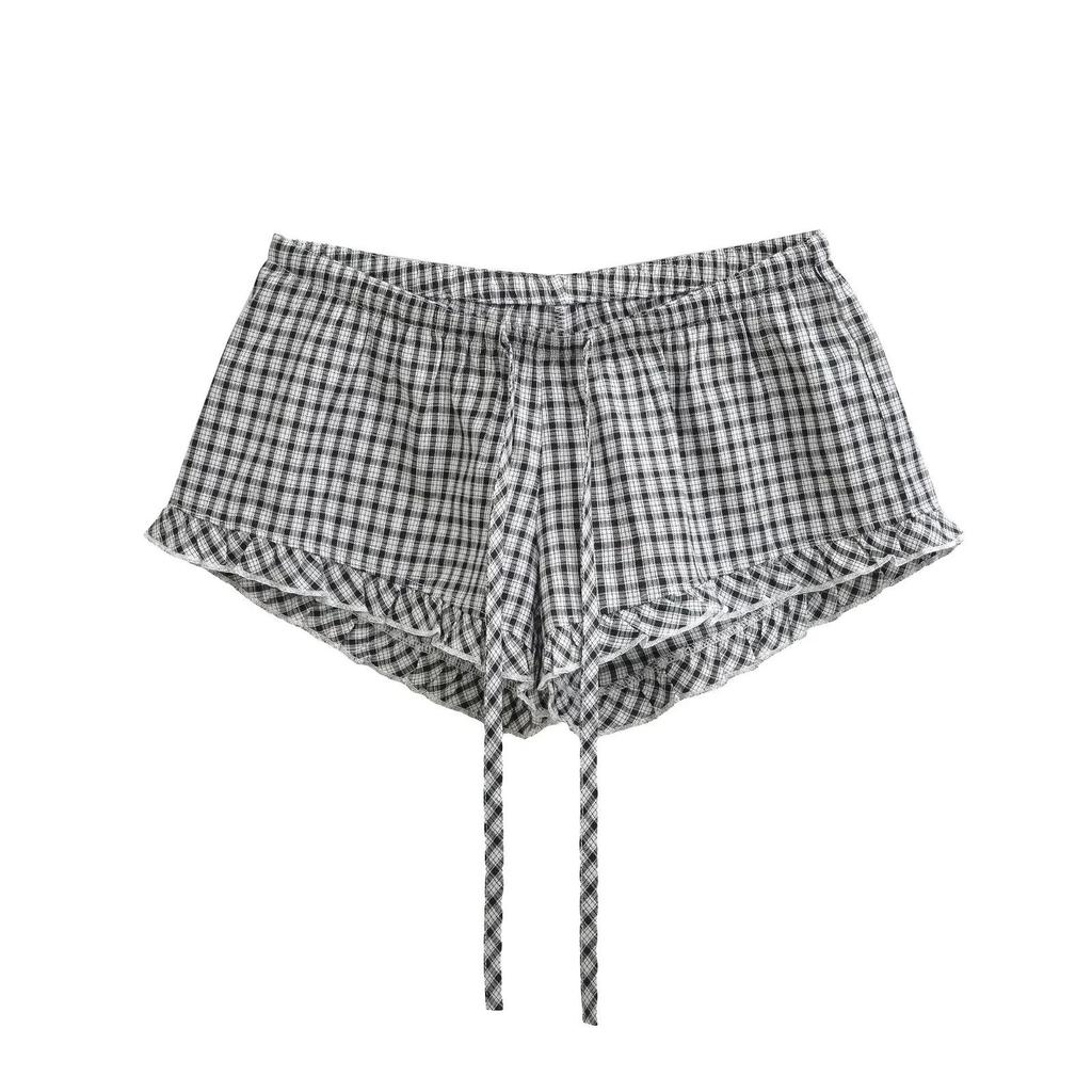 Spring 26 Plaid Lace-Up Shorts: Slim-Fit, College Style, Leg-Lengthening with Drawstring