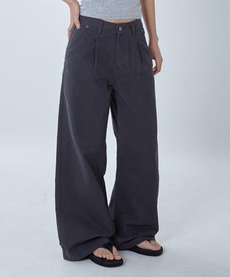 Millieonkoleu [Summer Fabric] Leche Dark Gray One-Pleat Wide Pants