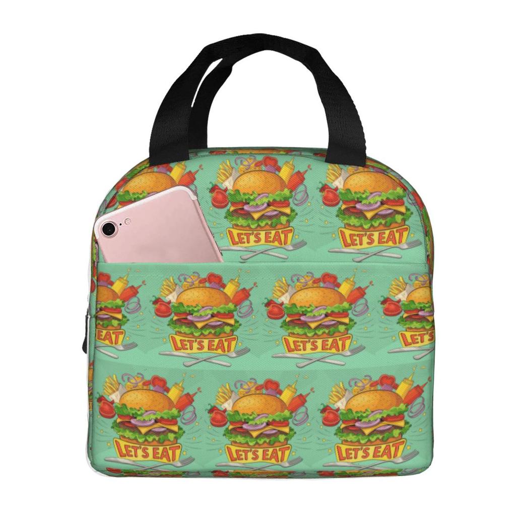 Cute Hamburger Food Pattern Insulated Lunch Bag for Women Office Cooler Thermal Food Box Tote Portable Lunch Boxes Container